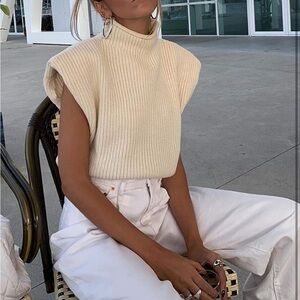 Cream Sleeveless Mockneck Sweater